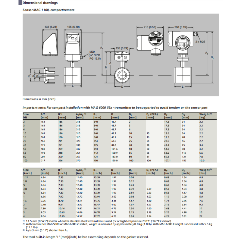 Siemens SITRANS FM MAG 1100 7ME611 Electromagnetic Flow Sensor for Flow Applications in the Process Industry
